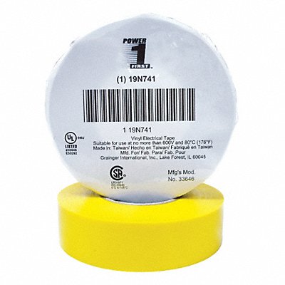 GRAINGER 19N741 Elec Tape 66 ft Lx3/4 in W 7 mil Yellow