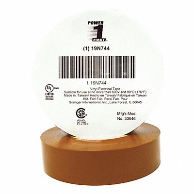 GRAINGER 19N744 Elec Tape 66 ft Lx3/4 in W 7 mil Brown
