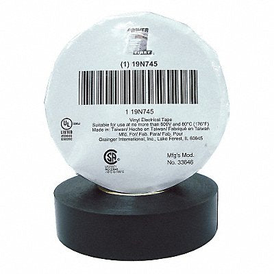 GRAINGER 19N745 Elec Tape 66 ft Lx3/4 in W 8.5 mil Black
