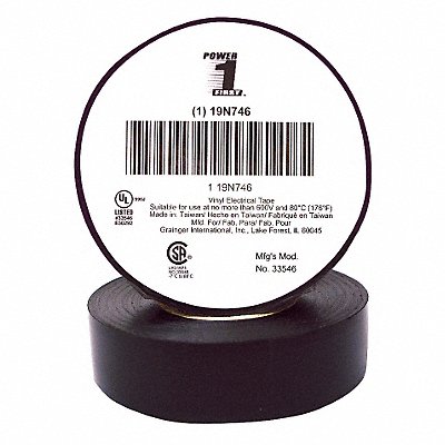 GRAINGER 19N746 Elec Tape 60 ft Lx3/4 in W 7 mil Black