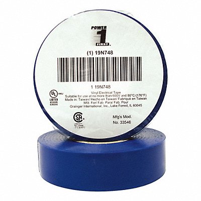 GRAINGER 19N748 Elec Tape 60 ft Lx3/4 in W 7 mil Blue