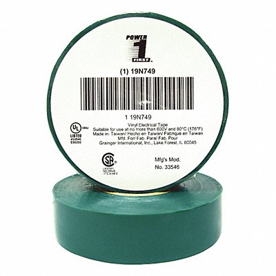 GRAINGER 19N749 Elec Tape 60 ft Lx3/4 in W 7 mil Green