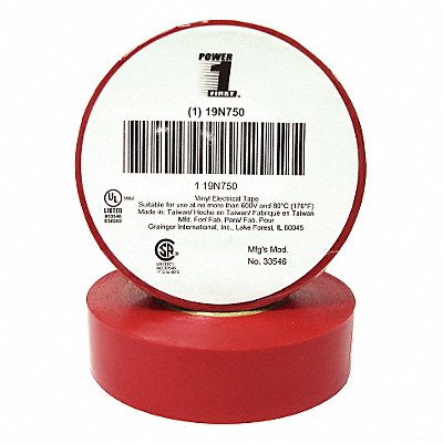 GRAINGER 19N750 Elec Tape 60 ft Lx3/4 in W 7 mil Red