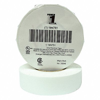 GRAINGER 19N751 Elec Tape 60 ft Lx3/4 in W 7 mil White