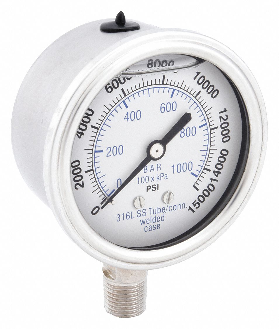 PIC GAUGES PRO301L254V01 Pressure Gauge Liquid Filled