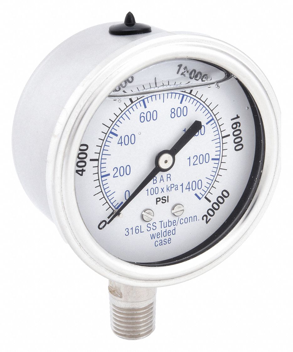 PIC GAUGES PRO301L254W01 Pressure Gauge Liquid Filled