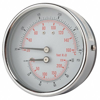 PIC GAUGES TRIHD302RE Boiler Gauge Round 0-100 psi 80 to 320F