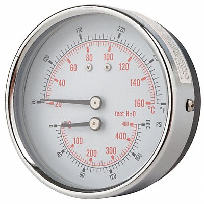 PIC GAUGES TRIHD302RG Boiler Gauge Round 0-200 psi 80 to 320F