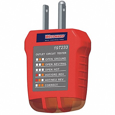 WESTWARD 19T233 Receptacle Tester GFCI 110 to 125V AC