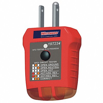 WESTWARD 19T234 Receptacle Tester GFCI 110 to 125V AC