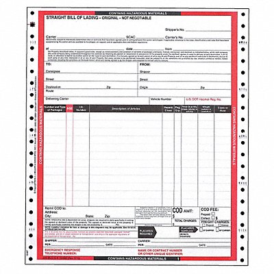 JJ KELLER 12460 Hazmat Bill of Lading Forms Hazmat PK500