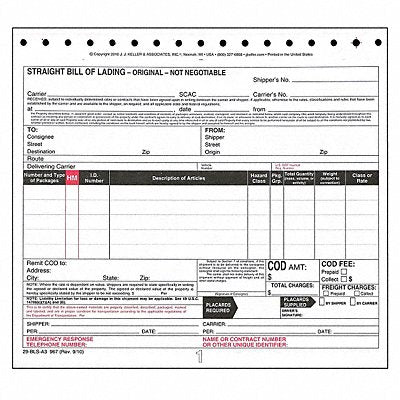 JJ KELLER 967 Bill of Lading Form Reg Compliance PK250