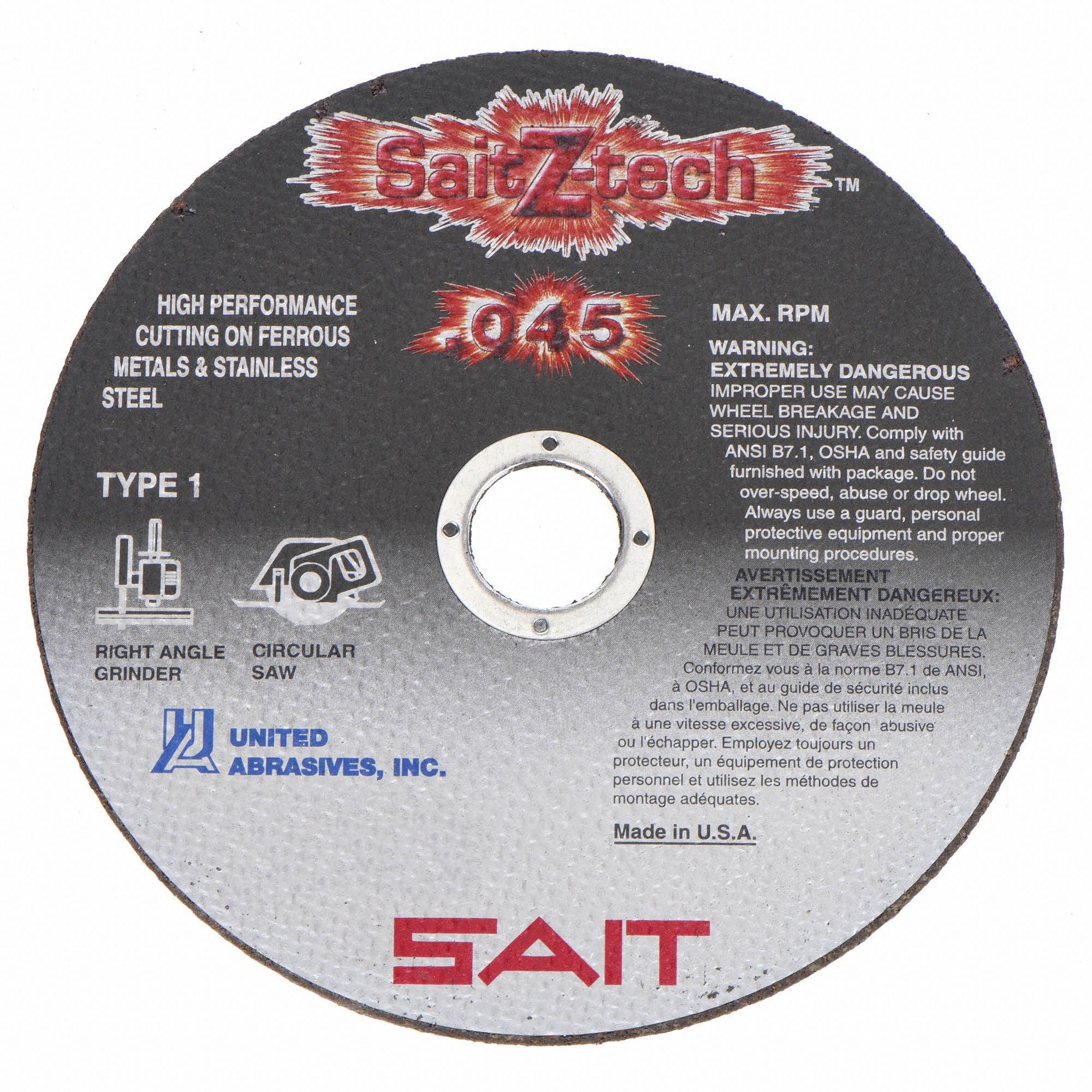UNITED ABRASIVES-SAIT 23316 Abrasive Cut Off Wheel 7/8 Connect. A46N