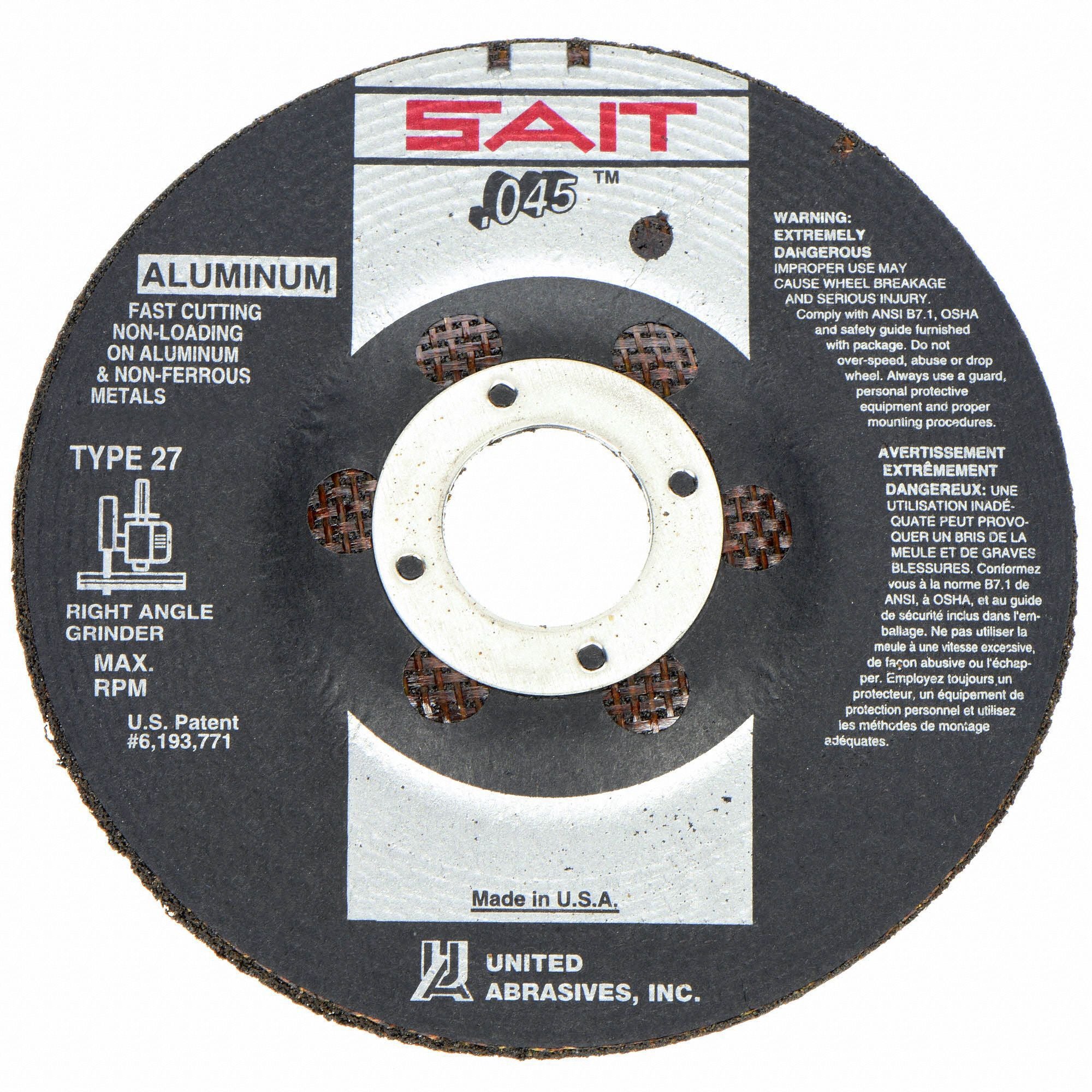 UNITED ABRASIVES-SAIT 22360 Depressed Centre Cut Off Wheel 7/8 CN Unthreaded Hole