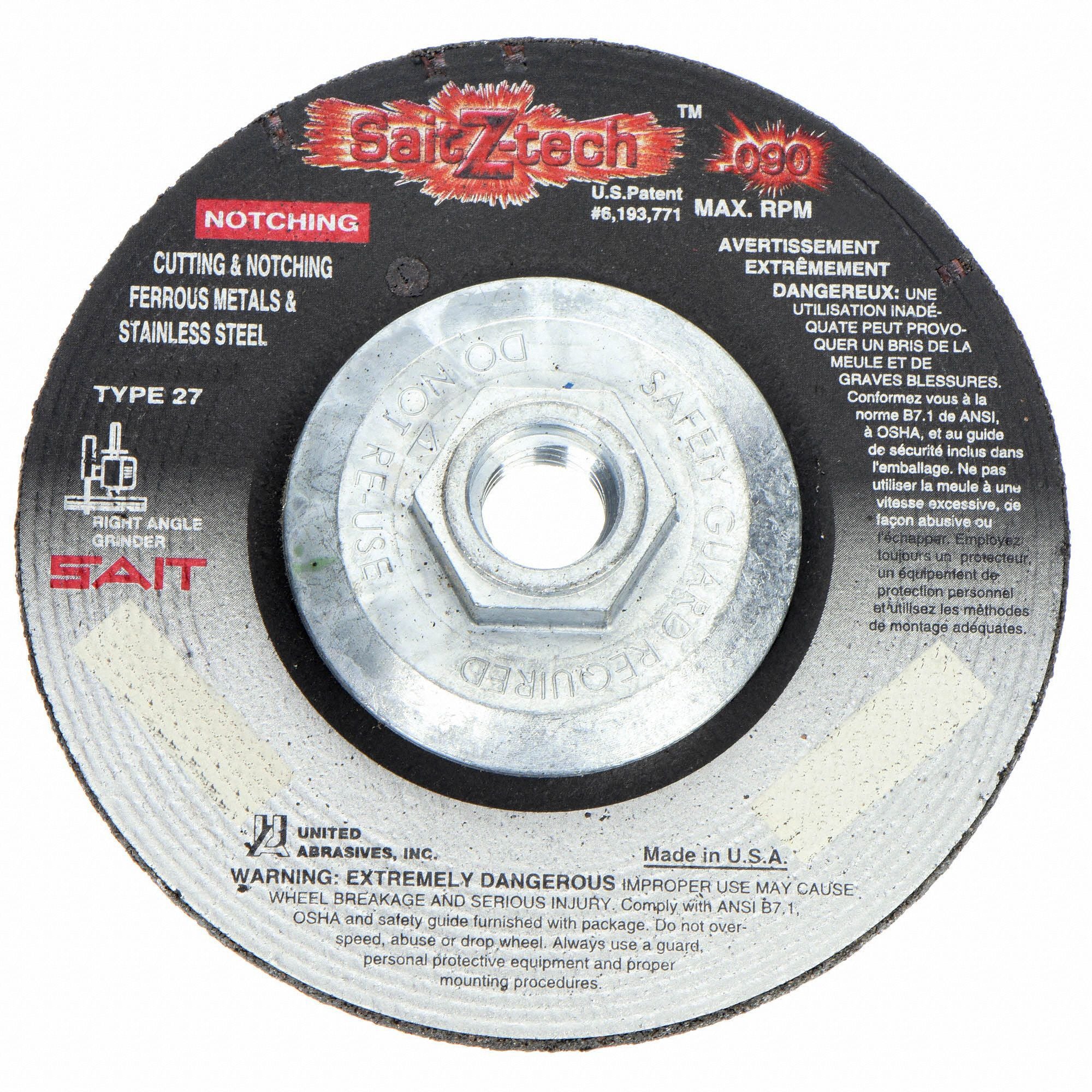 UNITED ABRASIVES-SAIT 20956 Depressed Centre Cut Off Wheel 5/8 -11CN ThreadHle