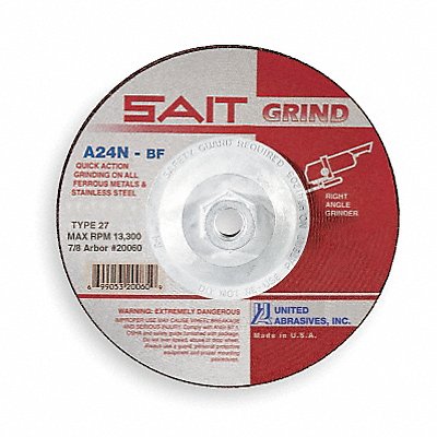 UNITED ABRASIVES-SAIT 20085 Depressed Grinding Wheel 5/8 -11CN ThreadHle