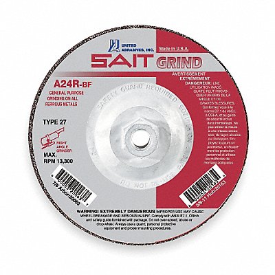 UNITED ABRASIVES-SAIT 20173 Depressed Grinding Wheel 5/8 -11CN ThreadHle