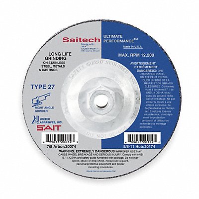 UNITED ABRASIVES-SAIT 20099 Depressed Grinding Wheel 5/8 -11CN ThreadHle