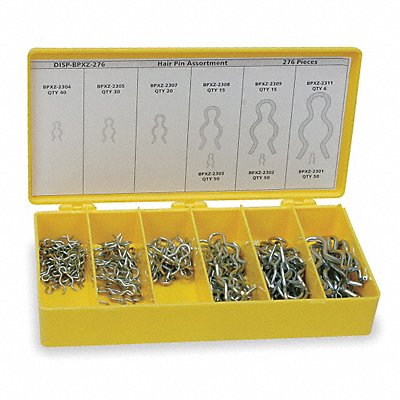 ITW BEE LEITZKE WWGDISPBPXZ276 Hairpin Clip Asst Zinc 276 Pcs 9 Sizes