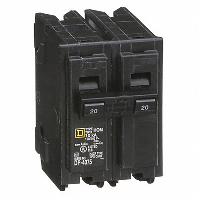 SQUARE D HOM220 Circuit Breaker 20A Plug In 120/240V 2P