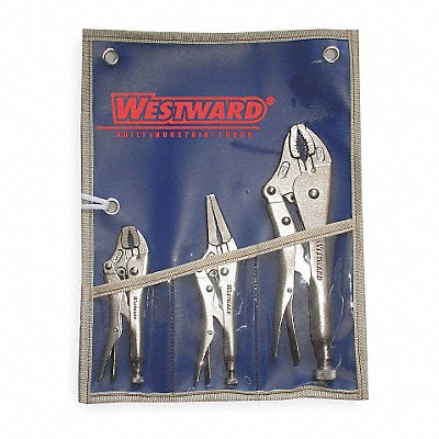 WESTWARD 1ECF5 Locking Plier Sets Plain Grip 3 Pcs