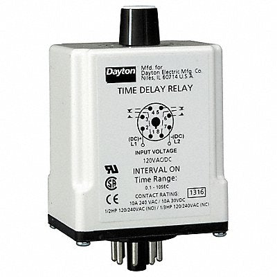 DAYTON 1EGC7 H7811 Single Function Time Delay Relay 120VAC/DC 8Pins