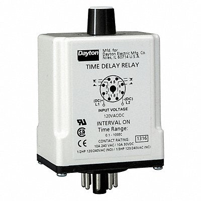 DAYTON 1EGC8 H7820 Single Function Time Delay Relay 120VAC/DC 8Pins