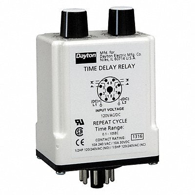 DAYTON 1EGD3 H7817 Single Function Time Delay Relay 120VAC/DC 8Pins