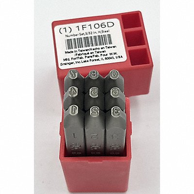 GRAINGER 1F106 Number Set 3/32 in H Steel