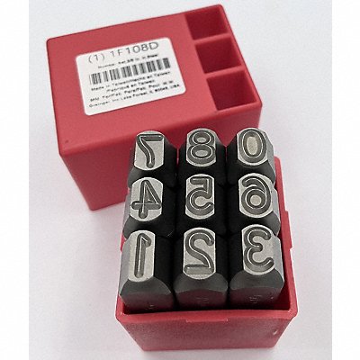 GRAINGER 1F108 Number Set 3/8 in H Steel