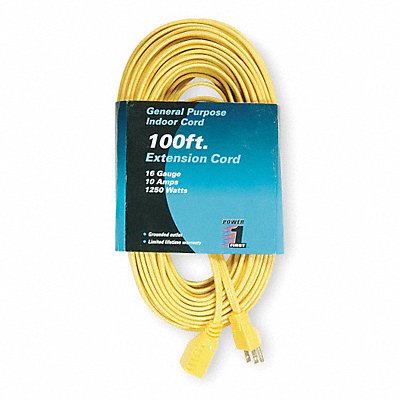 POWER FIRST 1FD60 Extension Cord 100ft 16Ga 10A SPT-2 Yel