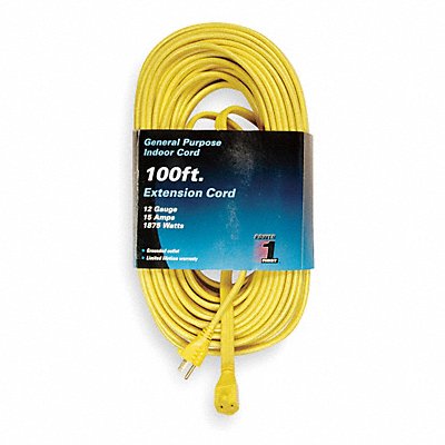 POWER FIRST 1FD63 Extension Cord 100ft 12Ga 15A SPT-3 Yel