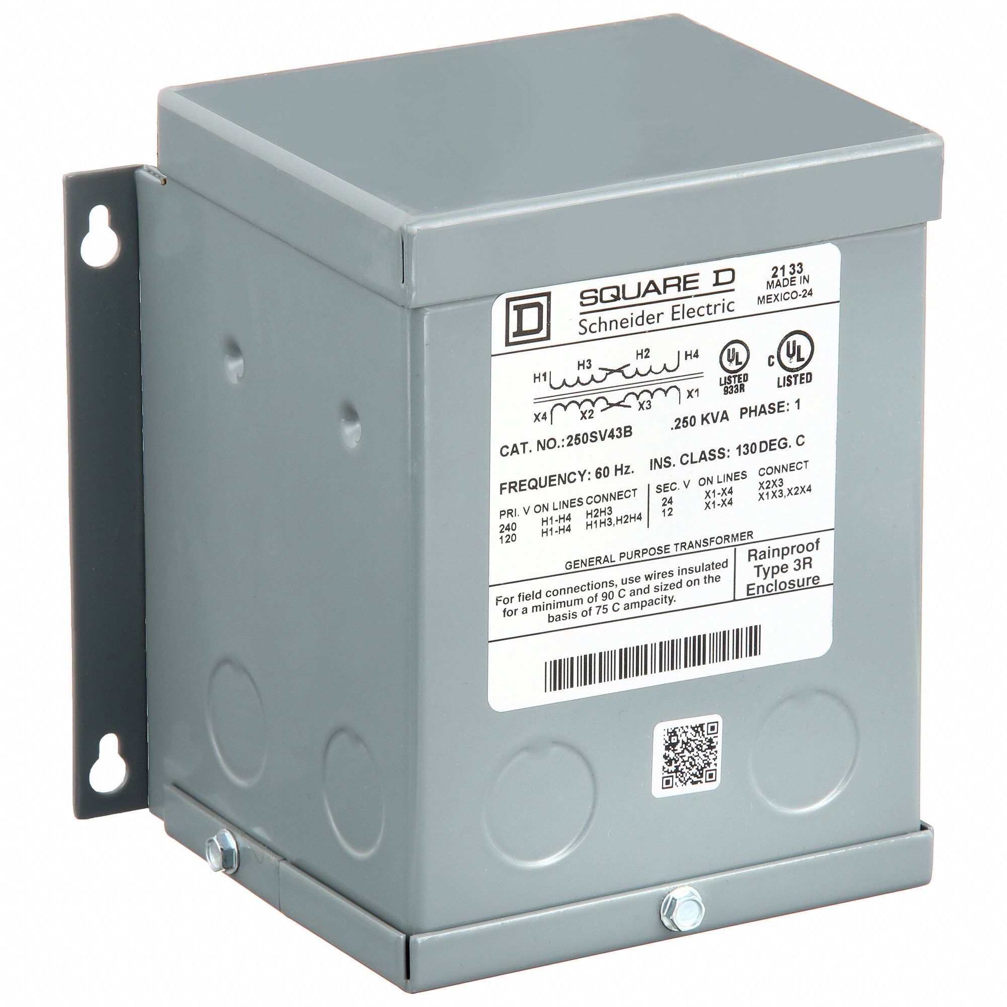 SQUARE D 250SV43B Transformer 120/240VAC 12/24VAC 250VA