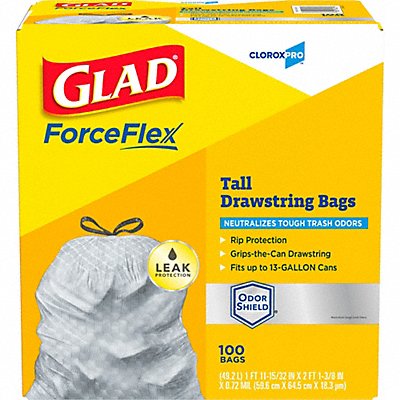 GLAD 70427 Garbage Bag 13 gal White PK100