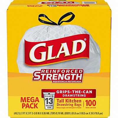 GLAD 78526 Garbage Bag 13 gal White PK100