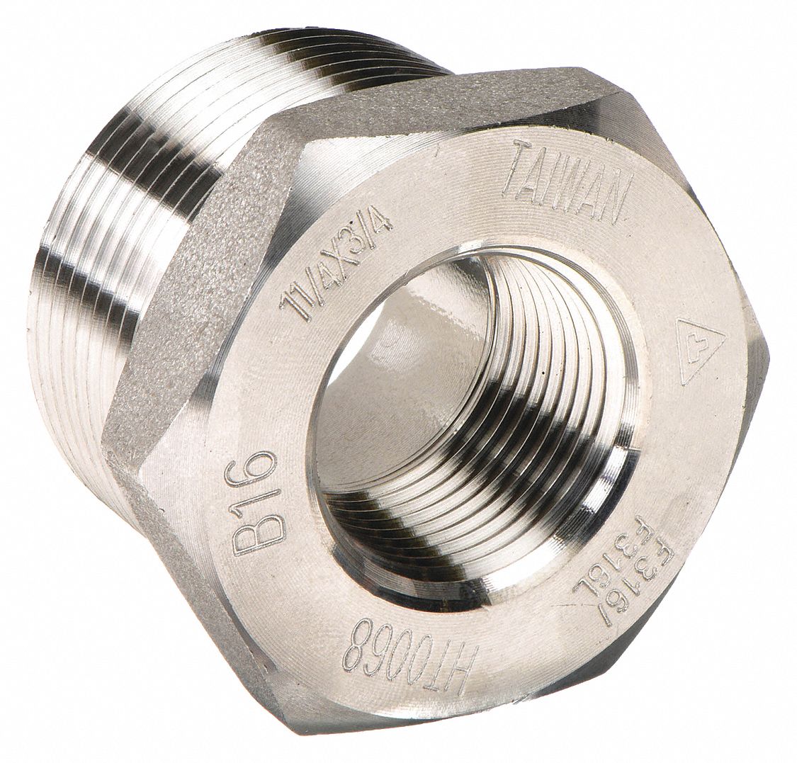 GRAINGER 1RTU1 Hex Reducing Bushing 316 SS 1 x 1/2 in