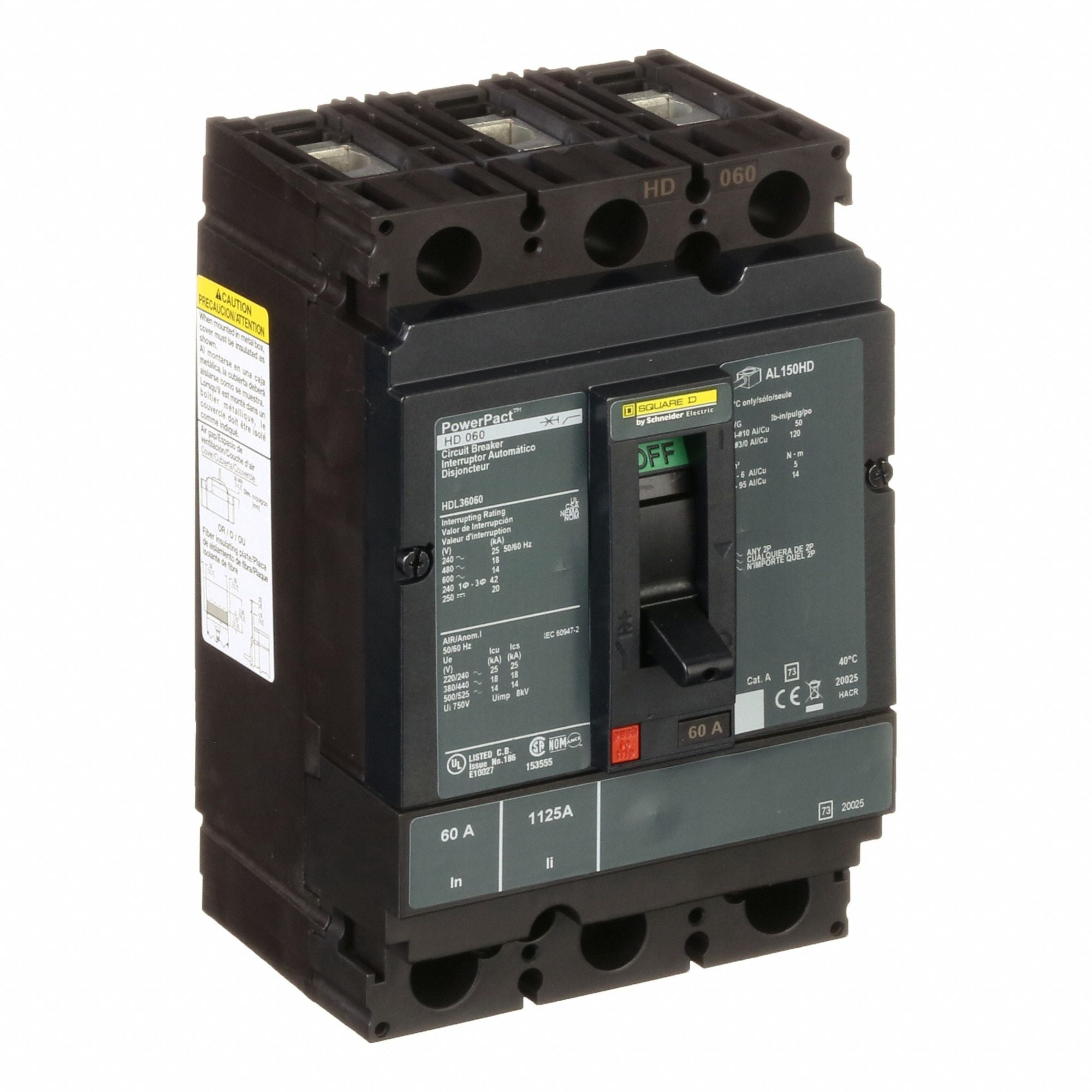 SQUARE D HDL36060 Circuit Breaker 60A 3P 600VAC HD