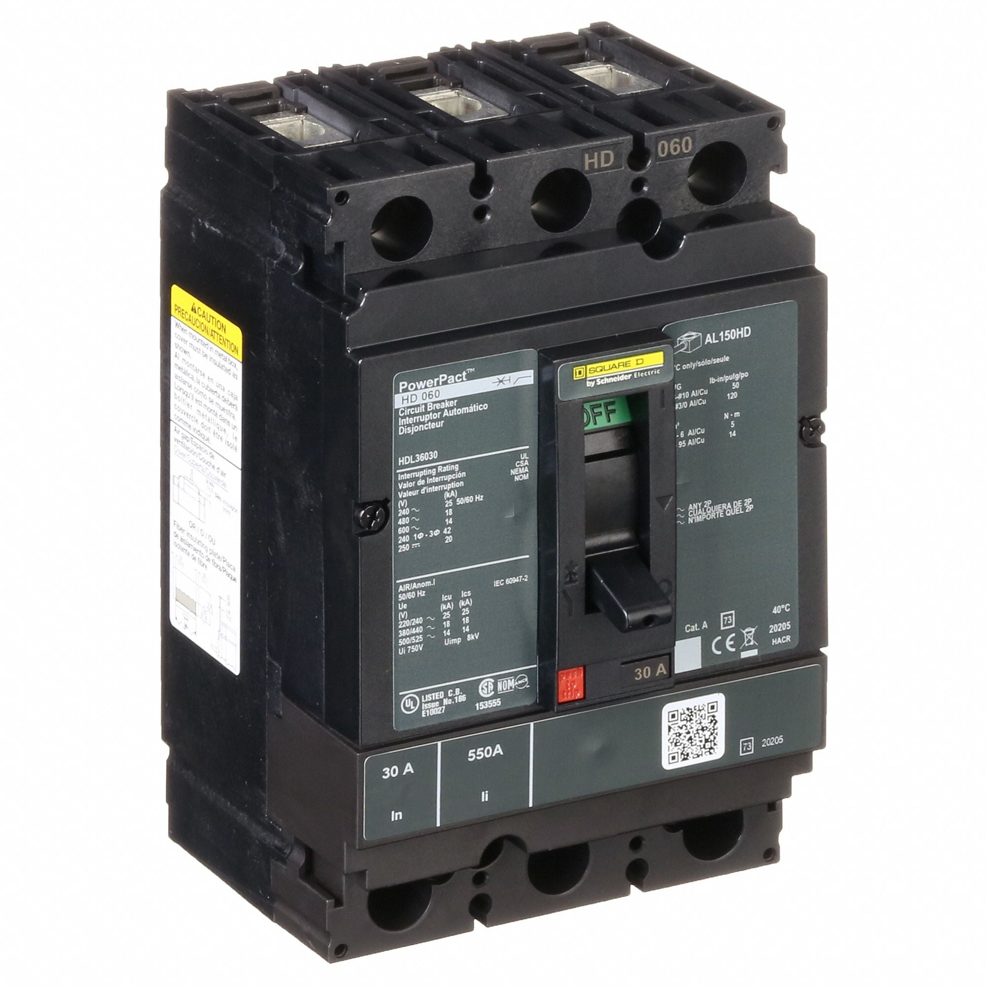 SQUARE D HDL36030 Circuit Breaker 30A 3P 600VAC HD