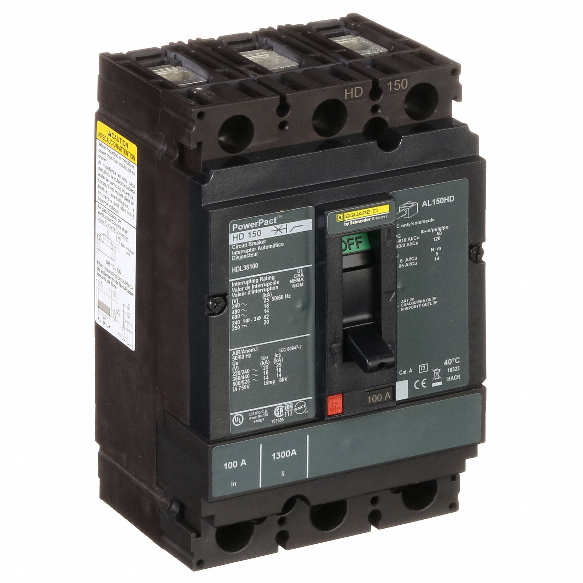 SQUARE D HDL36100 Circuit Breaker 100A 3P 600VAC HD