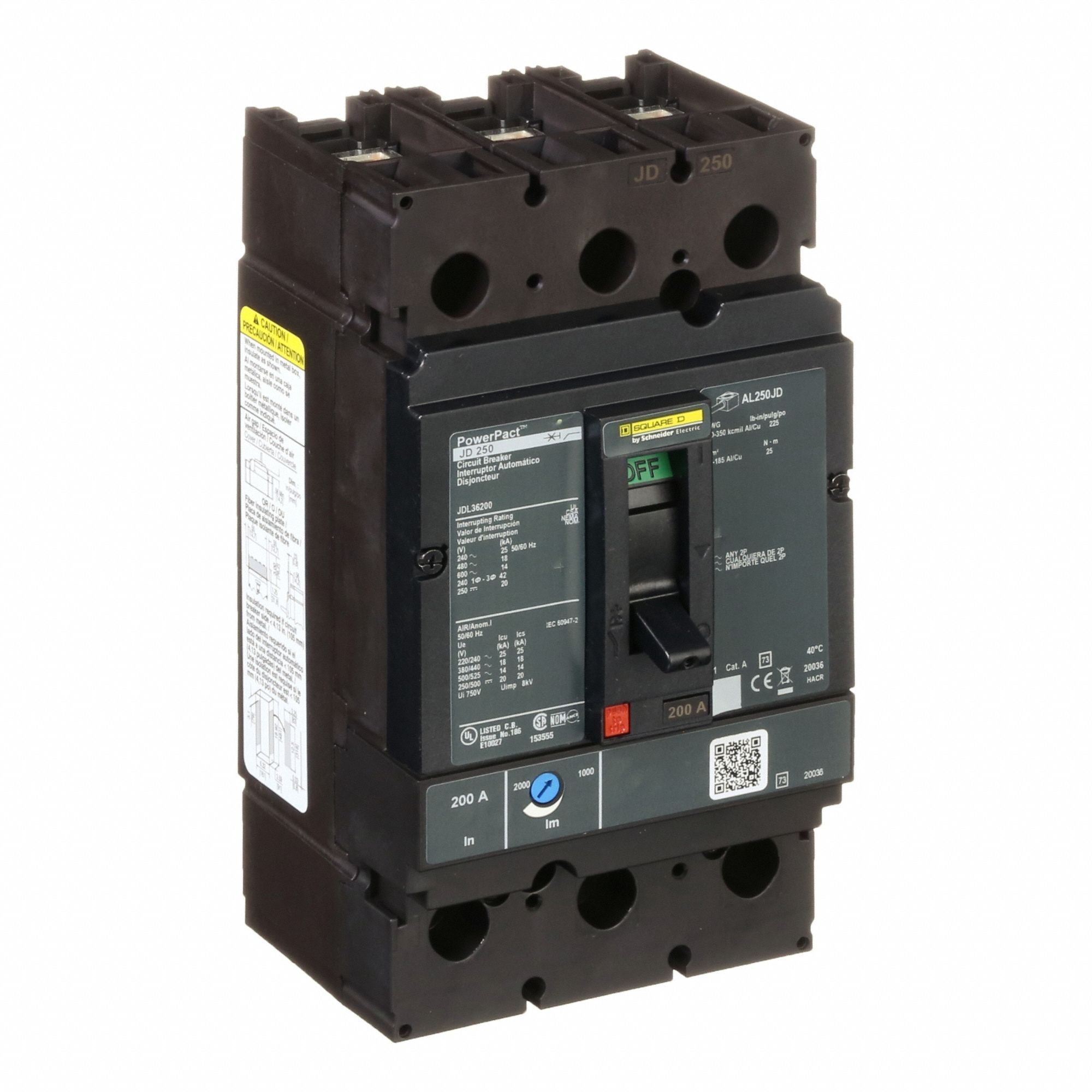 SQUARE D JDL36200 Circuit Breaker 200A 3P 600VAC JD