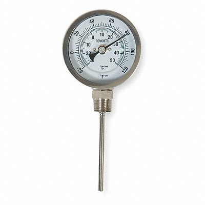 GRAINGER 1NFZ8 Bimetal Thermometer 3 In Dial -20 to 120F