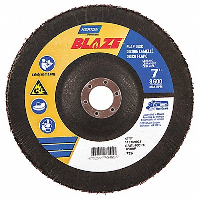 NORTON 66261183495 Fiber Disc 7 in Dia 7/8in Arbor 40 Grit