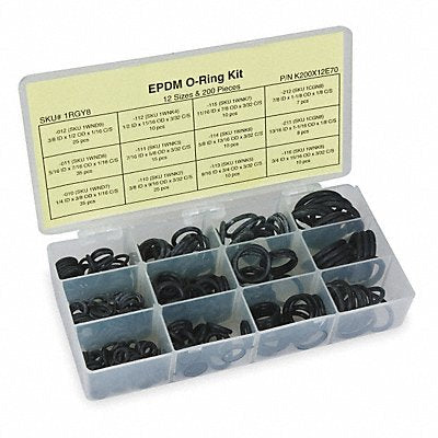 GRAINGER 1RGY8 O Ring Assortment EPDM 200 Pcs 12 Sizes