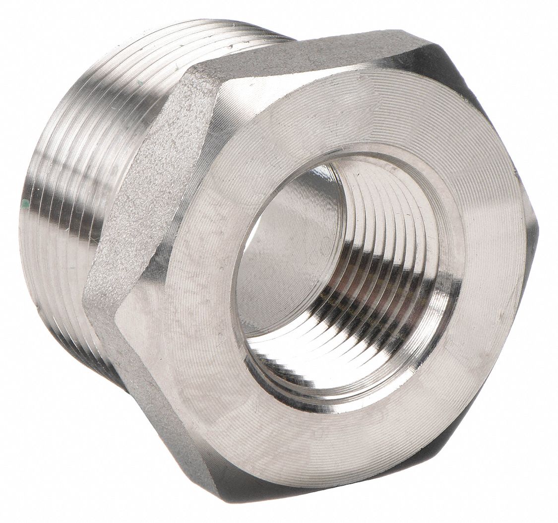GRAINGER 1RRT8 Hex Reducing Bushing 304 SS 1 x 3/4 in