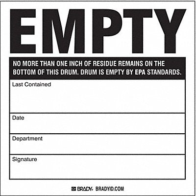 BRADY 121439 DOT Handling Label Empty 6 W PK100