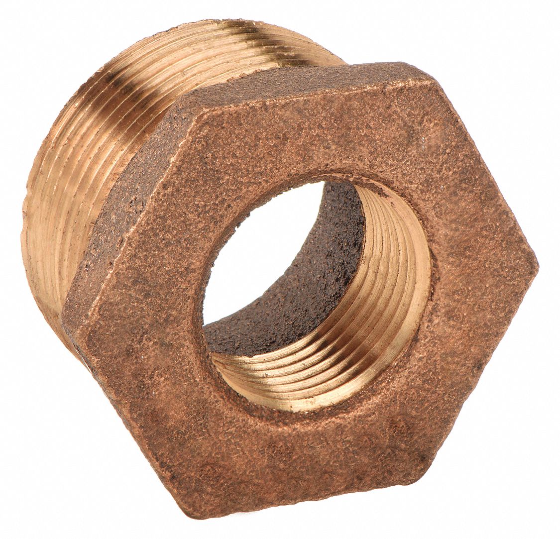 GRAINGER 1VFV5 Hex Bushing Red Brass 3/8 x 1/8 in