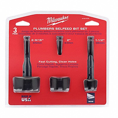 MILWAUKEE 49220030 Bit Set 1-3/8  2-1/8  2-9/16 3 Pc