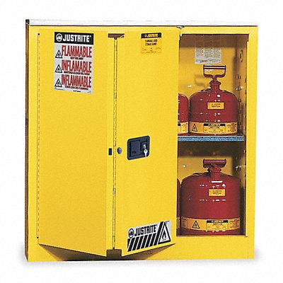 JUSTRITE 893080 Flammable Safety Cabinet 30 gal Yellow
