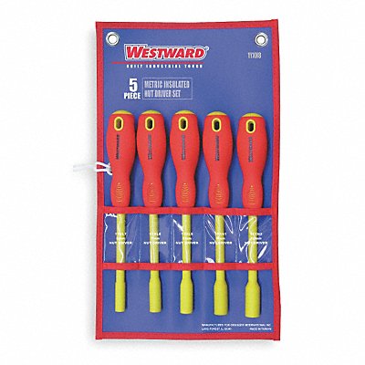 WESTWARD 1YXN8 Solid Round Shank Nut Driver Set