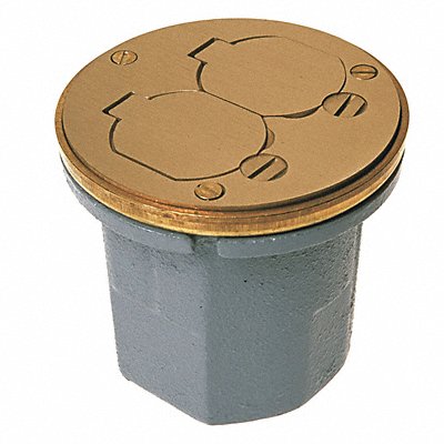 RACO 6224 Flr Box Cast Iron Assbly Brass Duplx Cvr